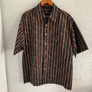 Bruttini Men’s Button down shirt Black/Cinnamon brown/White Stripes M